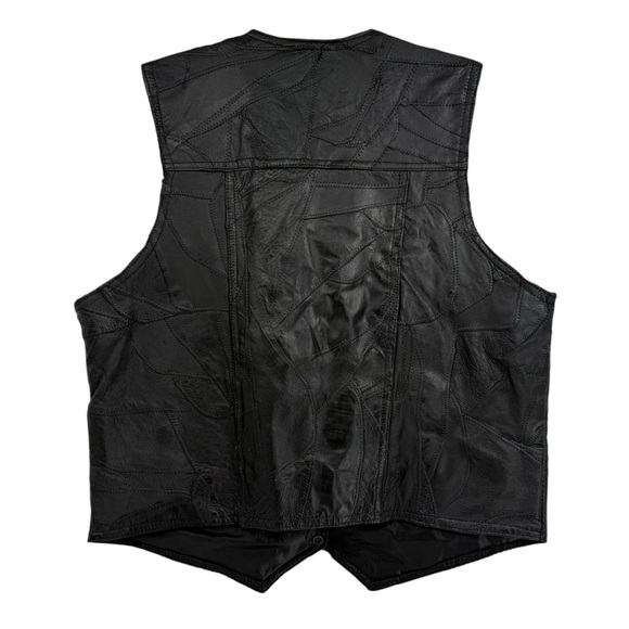 Leather Biker Vest Motorcycle Size XL Black Patchwork Pockets Snap Rebel Ryder - Picture 2 of 7